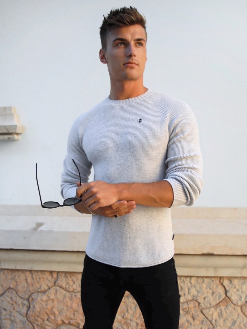Marl White Blakely Olton Knit Jumper | RLIW-28543