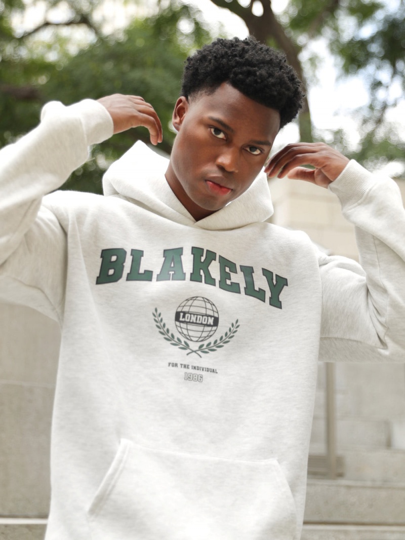 Marl White Blakely Varsity Relaxed Hoodie | KNSW-13465