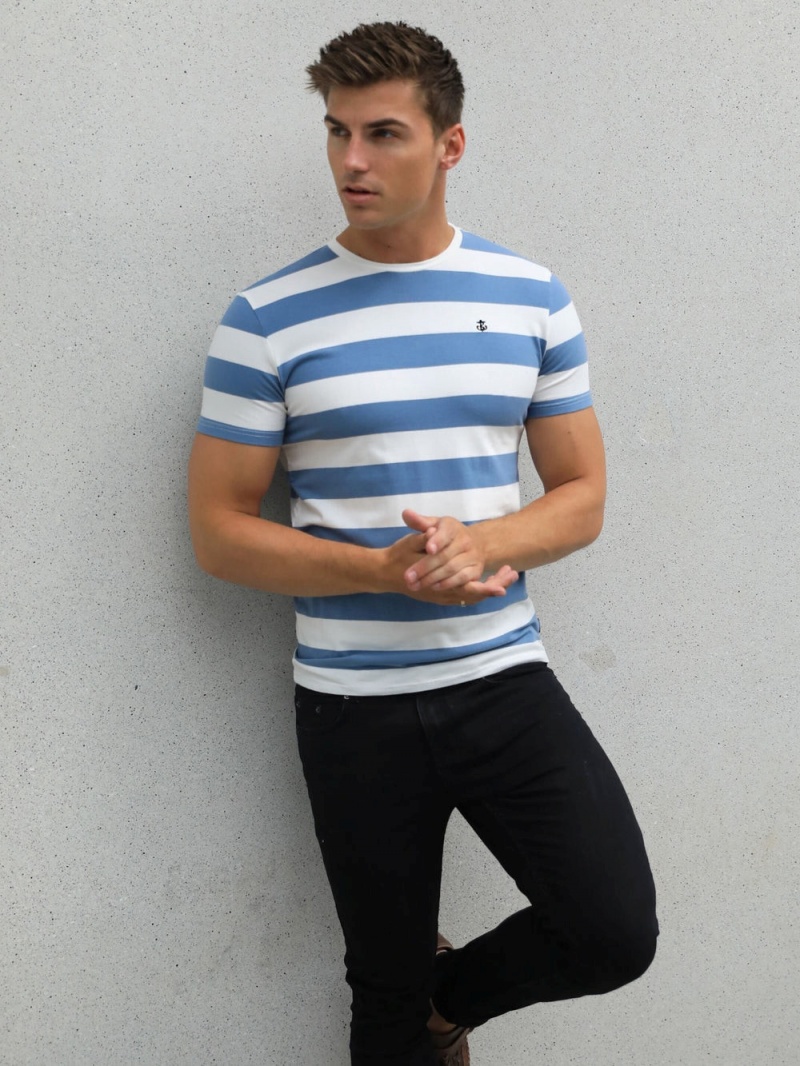 Mid Blue Blakely Loano Stripe T-Shirt | SXNH-42097