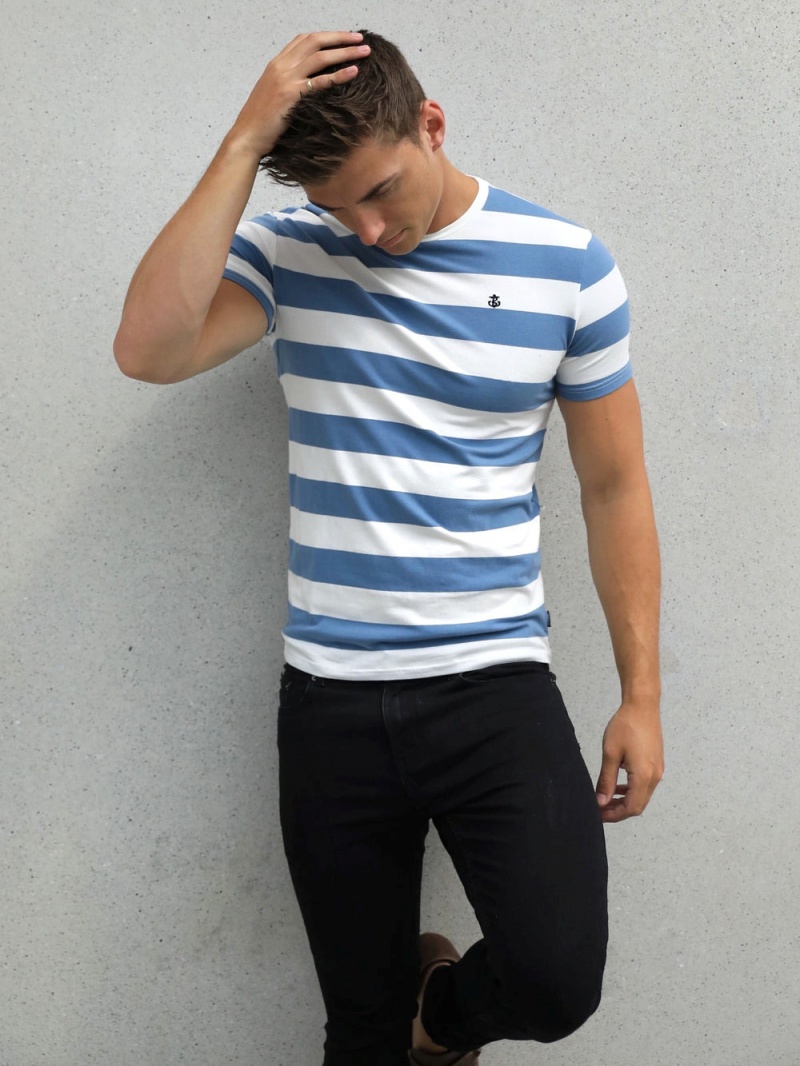 Mid Blue Blakely Loano Stripe T-Shirt | SXNH-42097