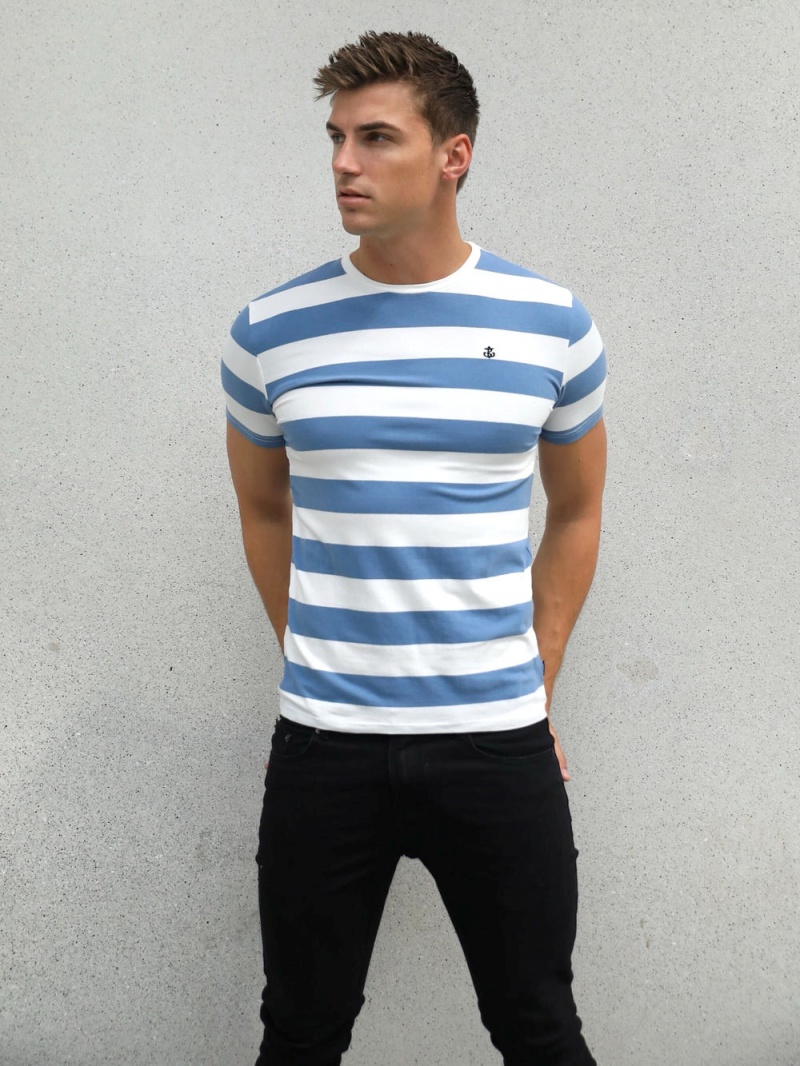 Mid Blue Blakely Loano Stripe T-Shirt | SXNH-42097