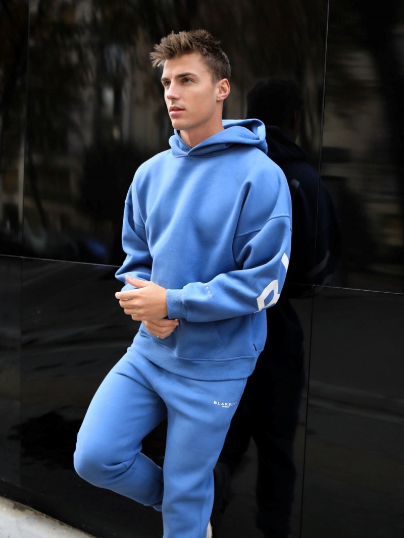 Mid Blue Blakely Members Idris Oversized Hoodie | APNV-38629