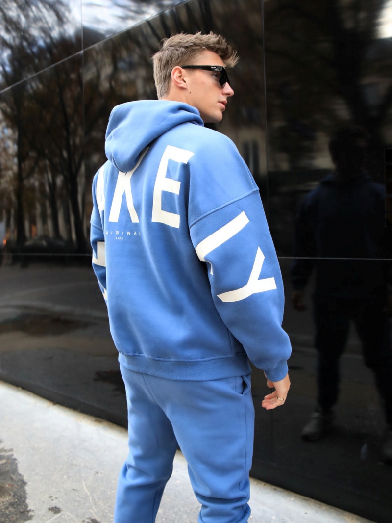 Mid Blue Blakely Members Idris Oversized Hoodie | APNV-38629