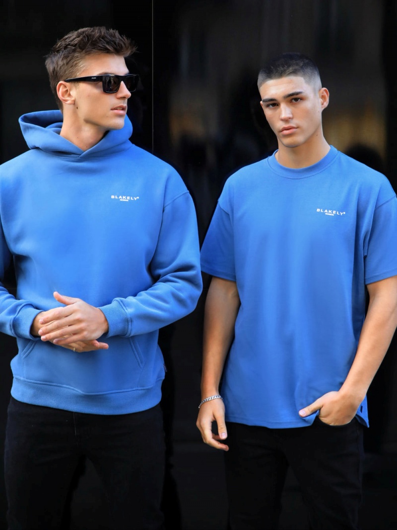 Mid Blue Blakely Members Relaxed Hoodie | ZIDK-70481