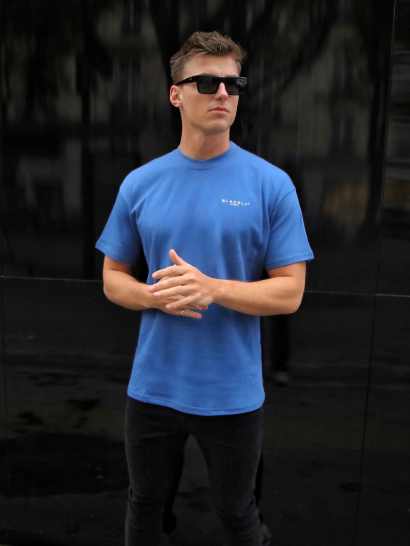Mid Blue Blakely Members Relaxed T-Shirt | VYOJ-50176