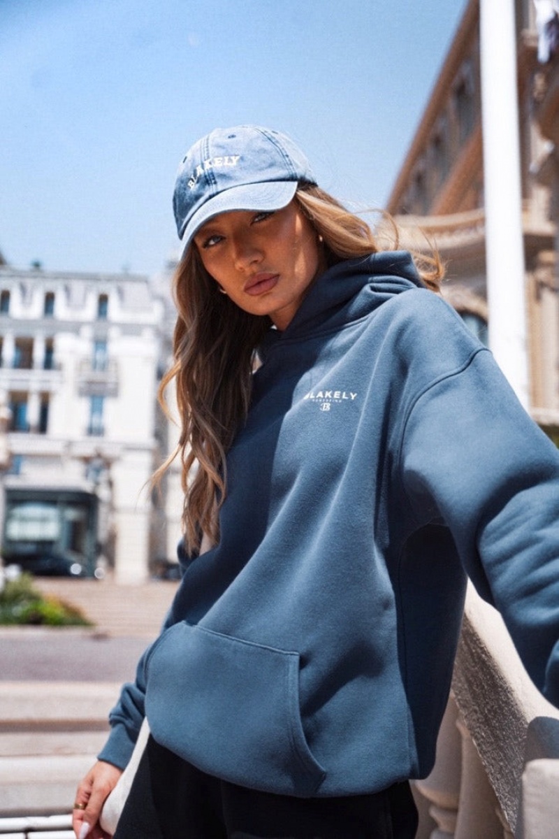 Mid Blue Blakely Riviera Initial Relaxed Women's Hoodie | HLTB-46085