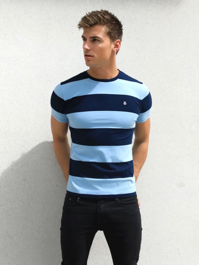 Navy Blakely Alassio Stripe T-Shirt | YXJZ-72691