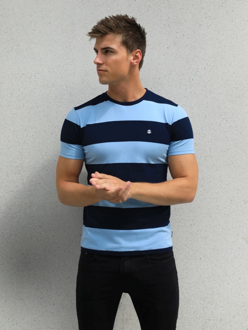 Navy Blakely Alassio Stripe T-Shirt | YXJZ-72691