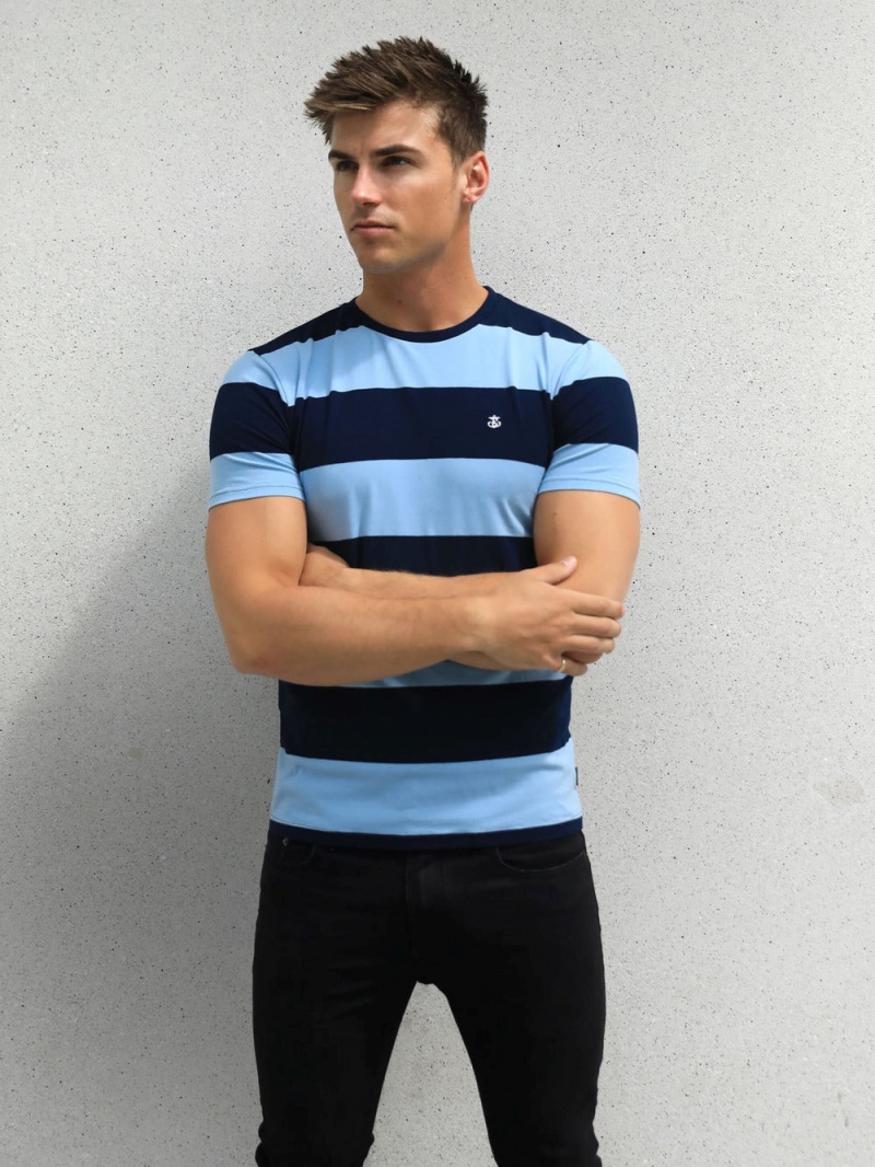 Navy Blakely Alassio Stripe T-Shirt | YXJZ-72691