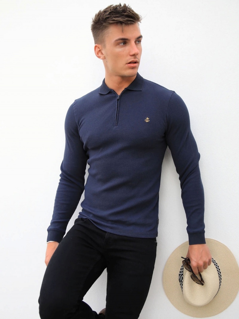 Navy Blakely Aspen Long Sleeve Polo | DMEV-93012