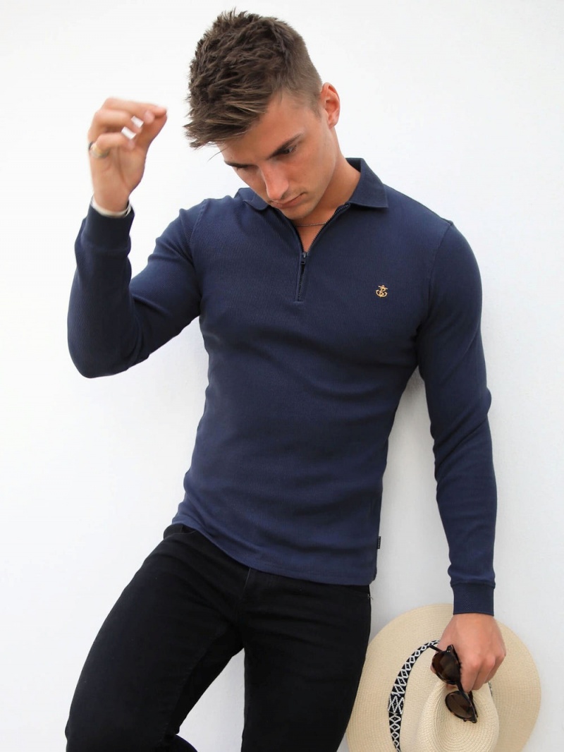Navy Blakely Aspen Long Sleeve Polo | DMEV-93012
