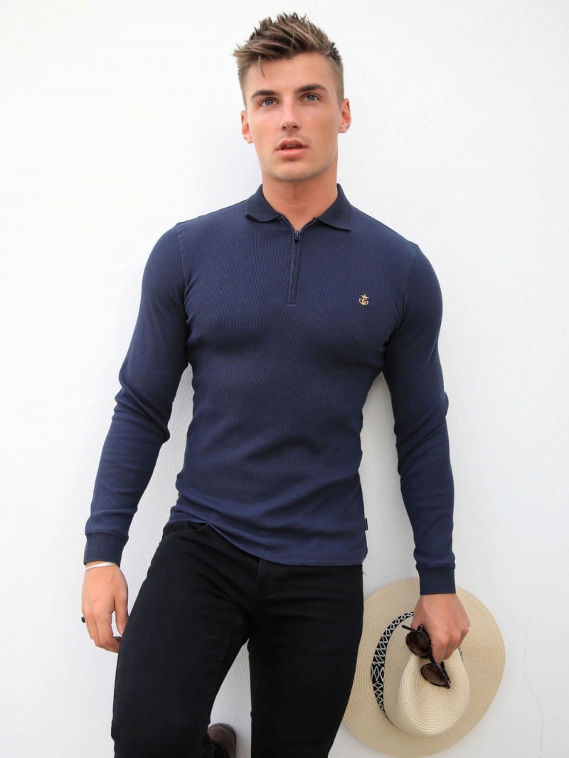 Navy Blakely Aspen Long Sleeve Polo | DMEV-93012