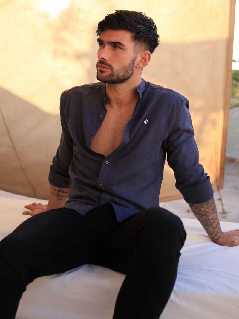 Navy Blakely Berkane Linen Shirt | CMAY-41375