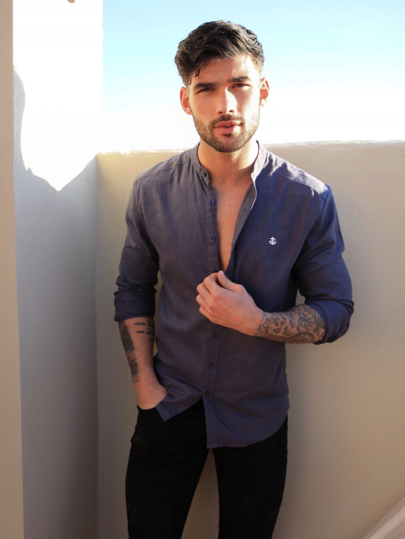 Navy Blakely Berkane Linen Shirt | CMAY-41375