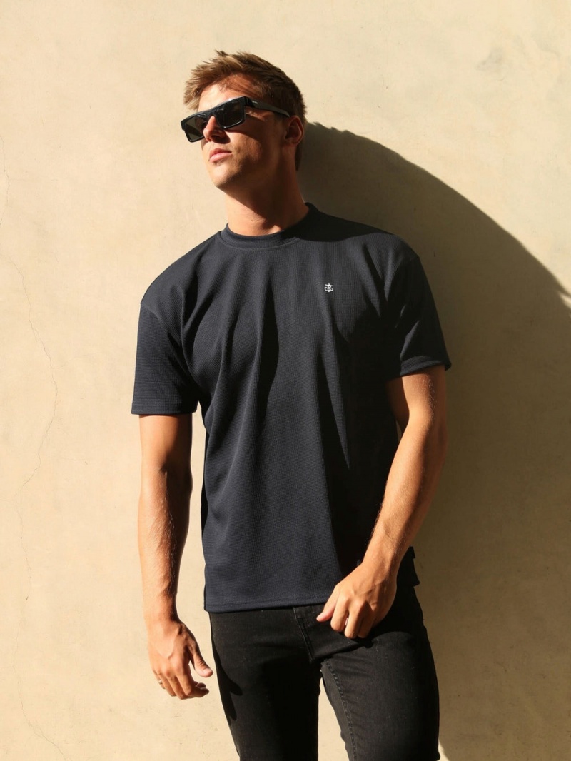 Navy Blakely Ceuta Textured Oversized T-Shirt | FKAE-28673