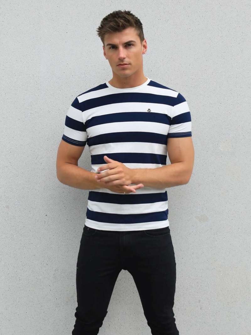Navy Blakely Loano Stripe T-Shirt | URQA-75124