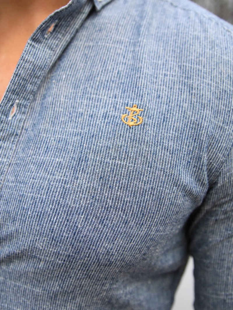 Navy Blakely Odessa Pinstripe Shirt | BIJR-57493