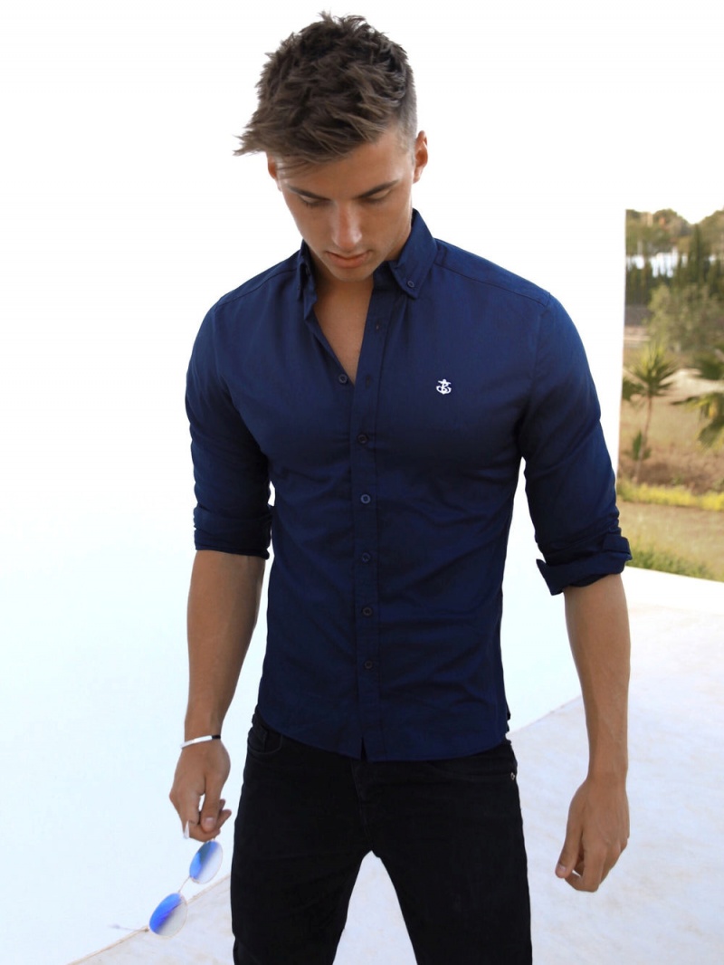 Navy Blakely Worcester Fitted Stretch Shirt | SPCY-03592