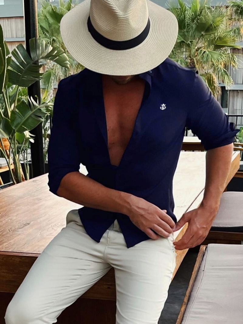 Navy Blakely Worcester Fitted Stretch Shirt | SPCY-03592