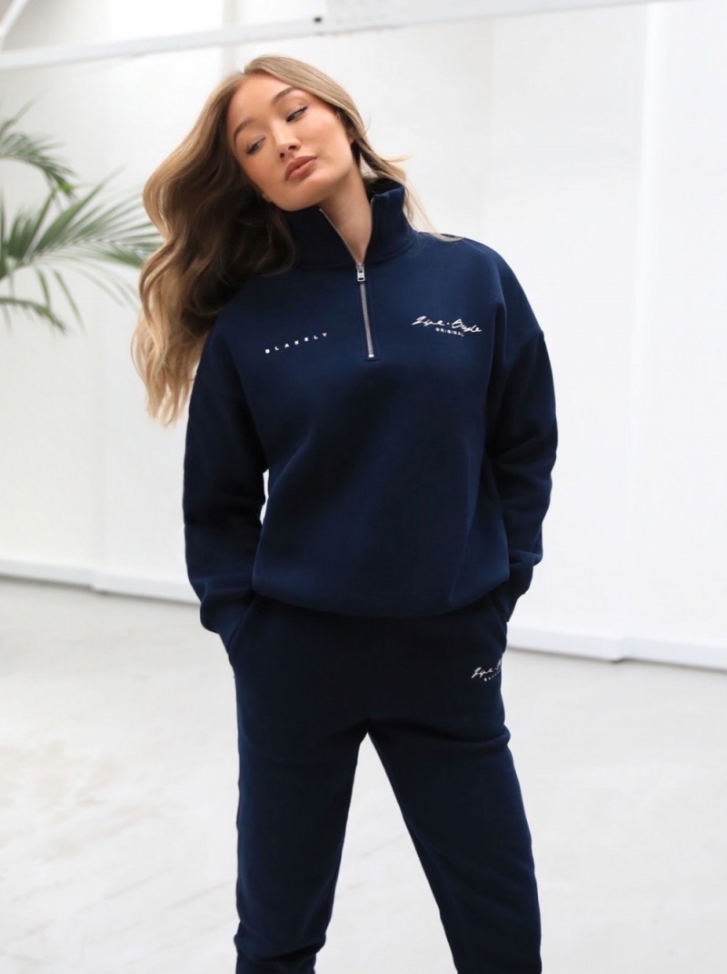 Navy Blue Blakely Life & Style 1/4 Zip Jumper | FJVQ-51840