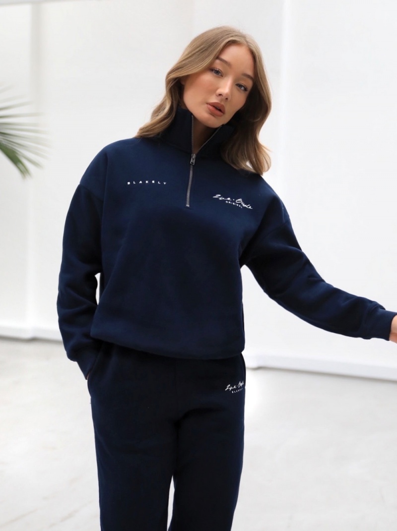 Navy Blue Blakely Life & Style 1/4 Zip Jumper | FJVQ-51840
