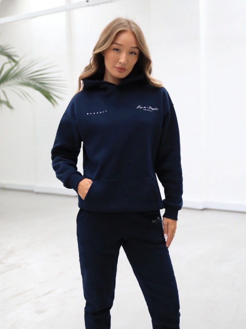 Navy Blue Blakely Life & Style Oversized Hoodie | TUDS-54682