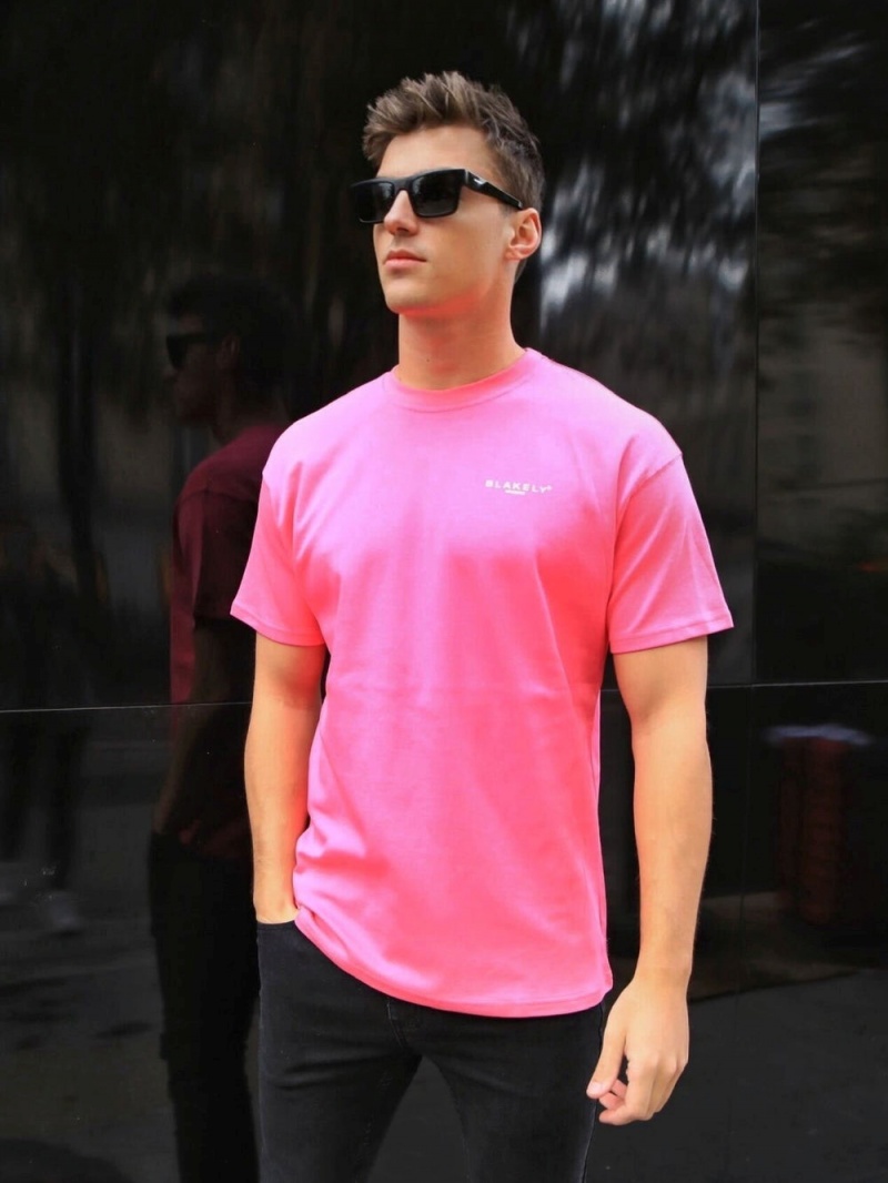 Neon Pink Blakely Members Relaxed T-Shirt | WEDT-91807