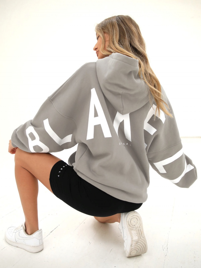 Neutral Grey Blakely Isabel Oversized Hoodie | VQXK-54320