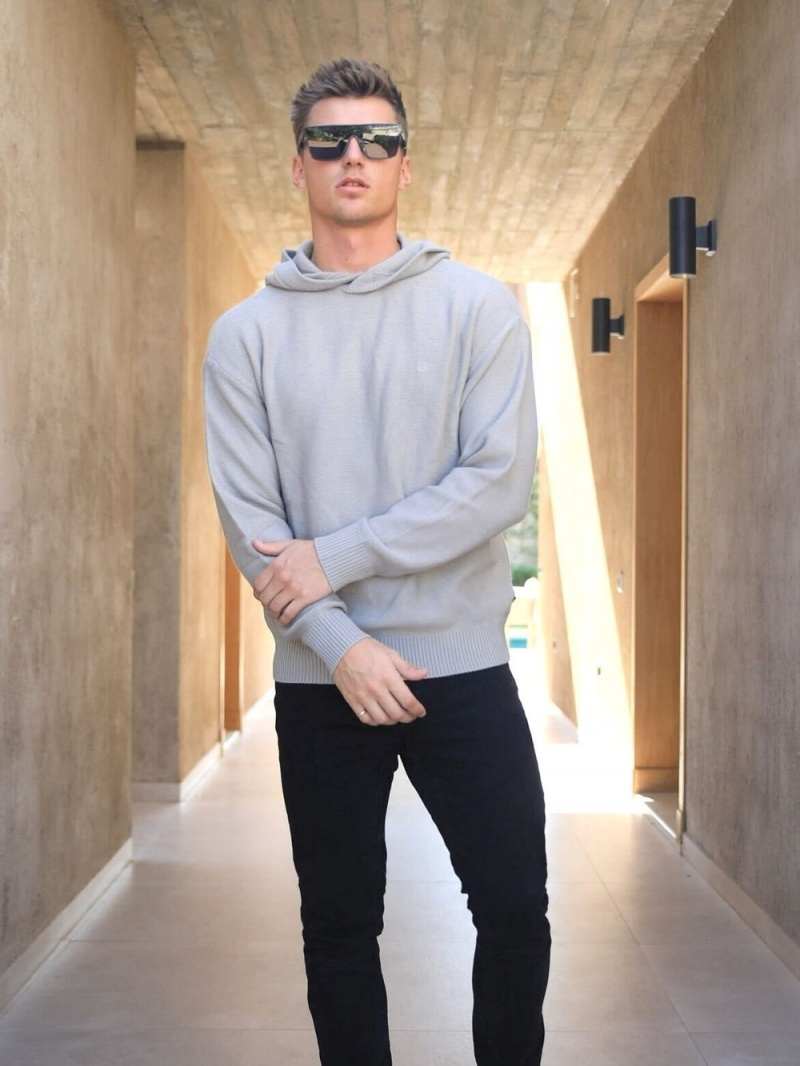 Pale Concrete Blakely Huxley Knitted Hoodie | WVHR-01896