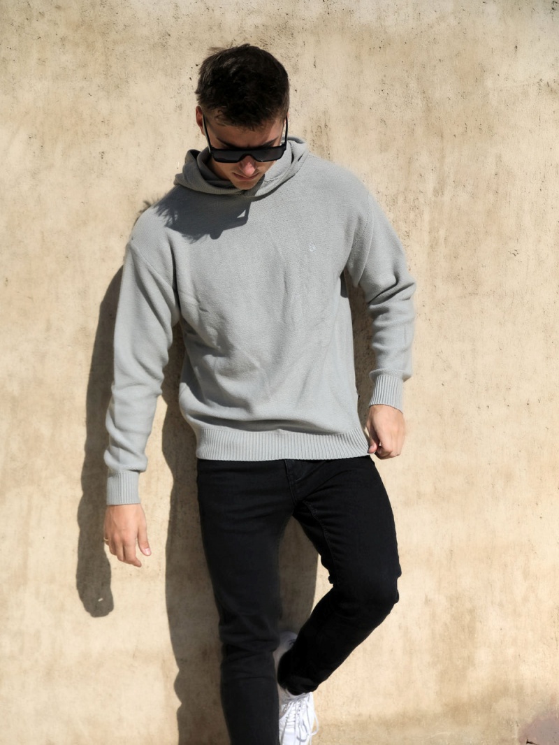 Pale Concrete Blakely Huxley Knitted Hoodie | WVHR-01896