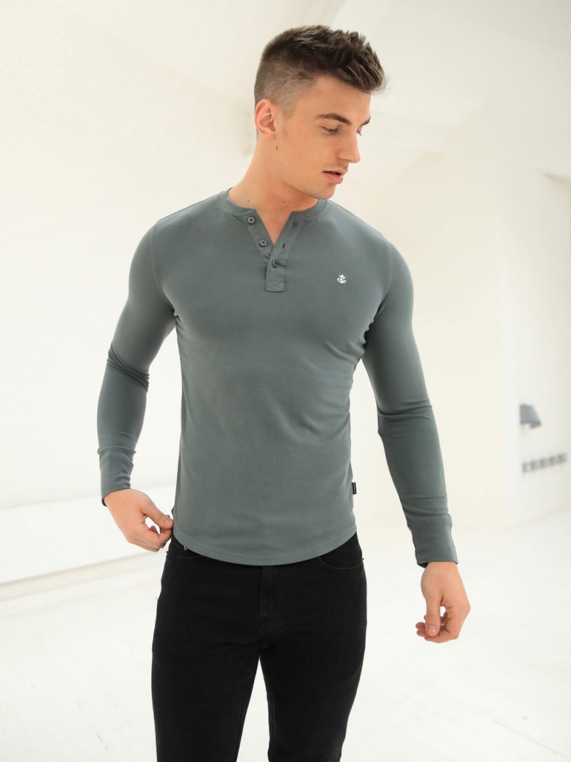 Sage Green Blakely Henley Brushed Soft T-Shirt | LRSC-06435