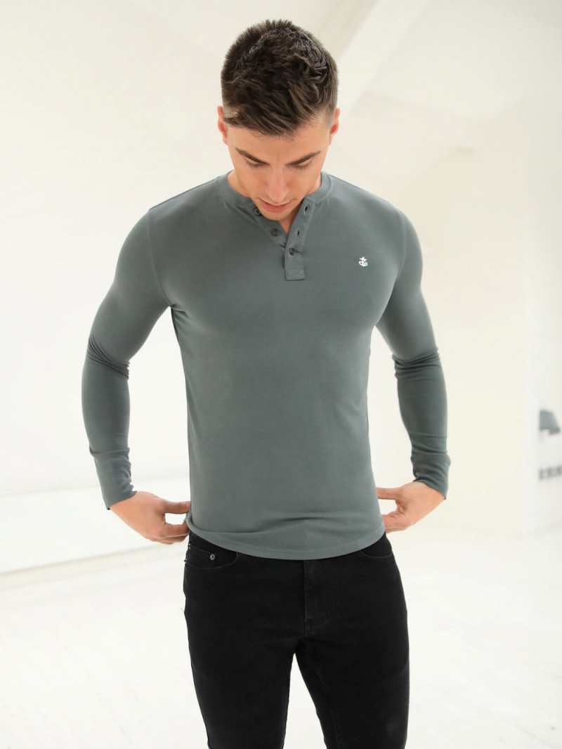 Sage Green Blakely Henley Brushed Soft T-Shirt | LRSC-06435