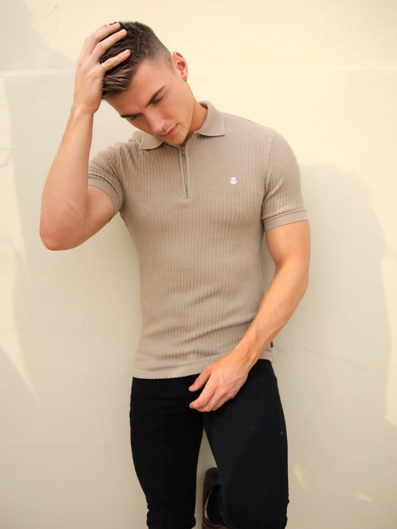 Tan Blakely Anzi Textured Polo | BEFR-09574