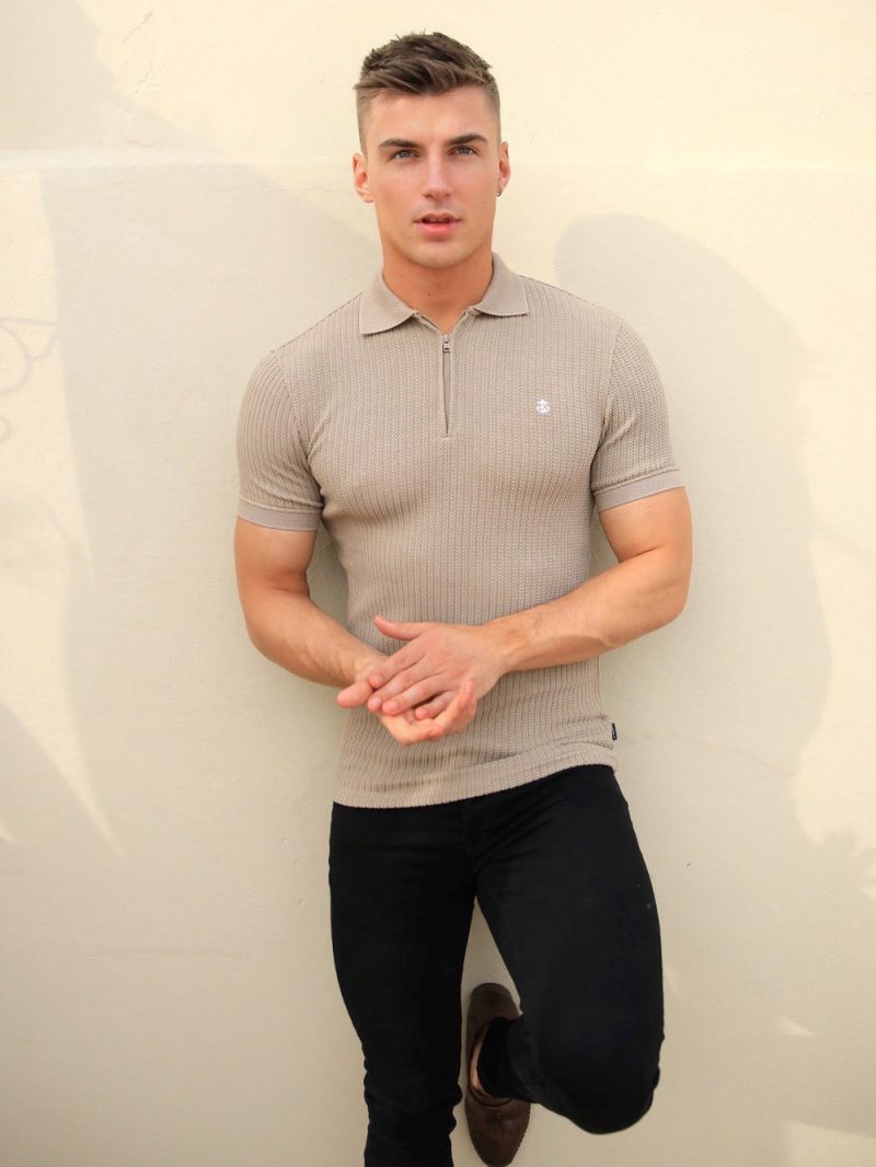 Tan Blakely Anzi Textured Polo | BEFR-09574