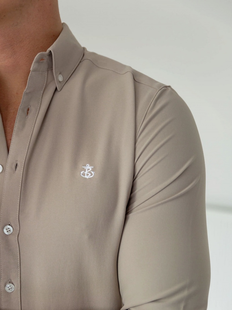 Tan Blakely Furbank Fitted Stretch Shirt | UQOT-19763
