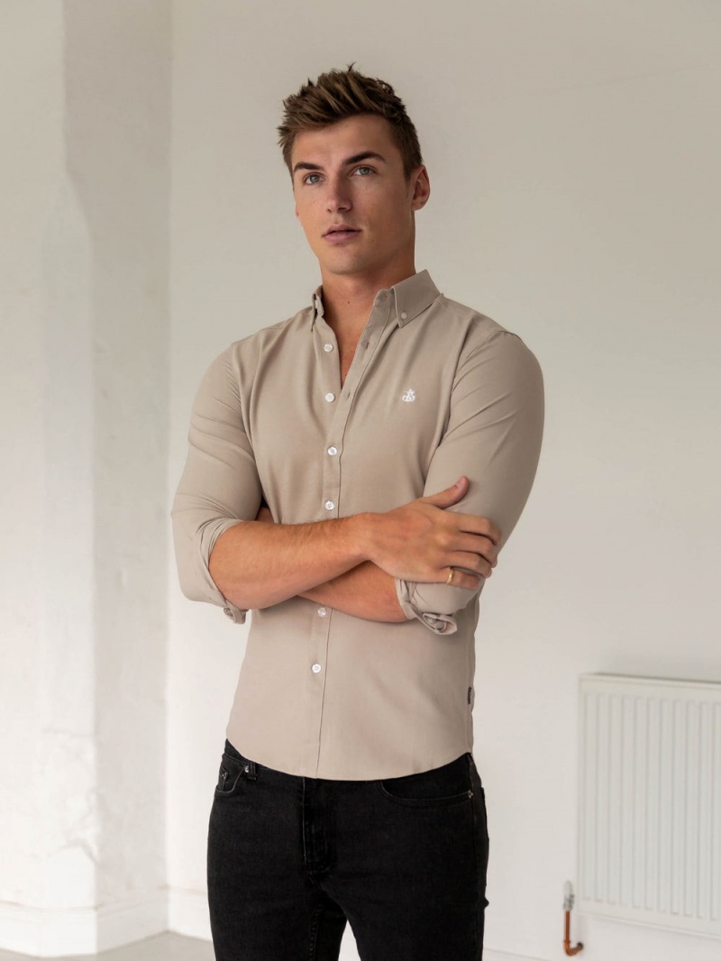 Tan Blakely Furbank Fitted Stretch Shirt | UQOT-19763