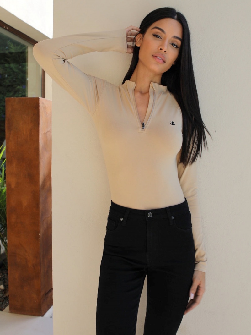 Tan Blakely Kendall 1/4 Zip Bodysuit | WQJM-78519