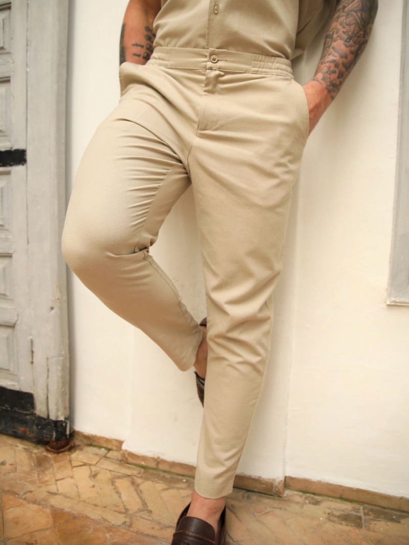 Tan Blakely Nador Linen-Blend Trousers | UXZV-61857