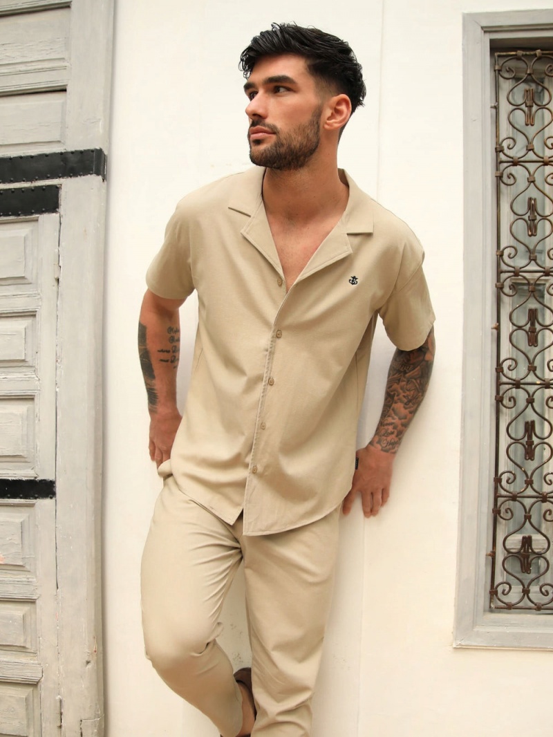 Tan Blakely Nador Open Collared Shirt | NIJQ-81654
