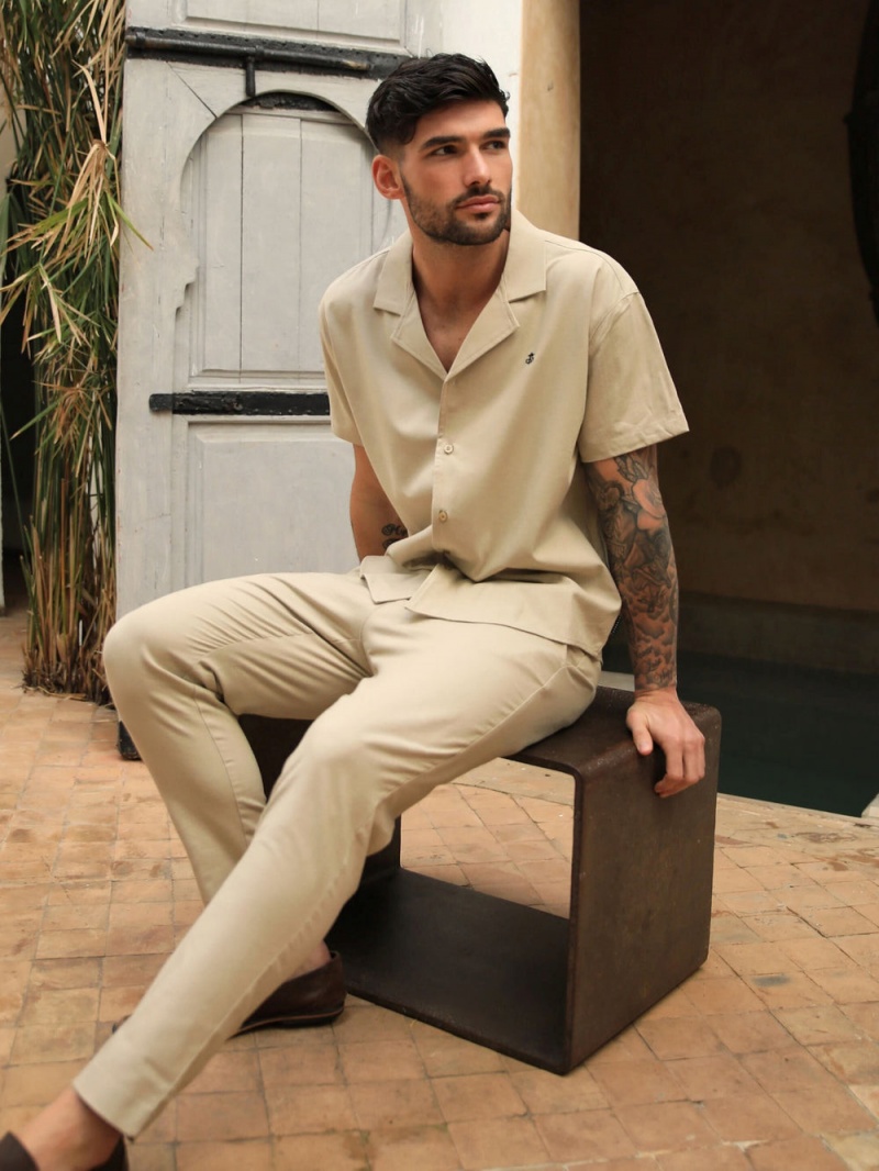 Tan Blakely Nador Open Collared Shirt | NIJQ-81654