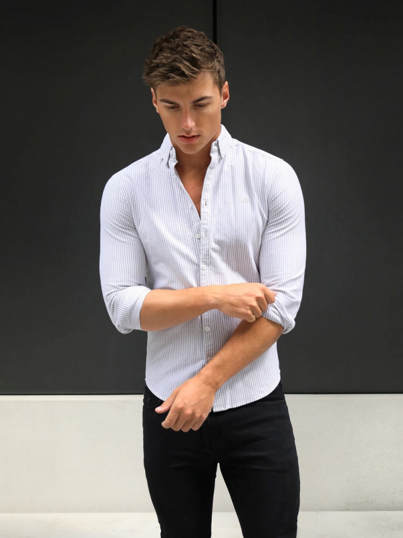 Tan Blakely Portofino Pinstripe Shirt | VDME-94102