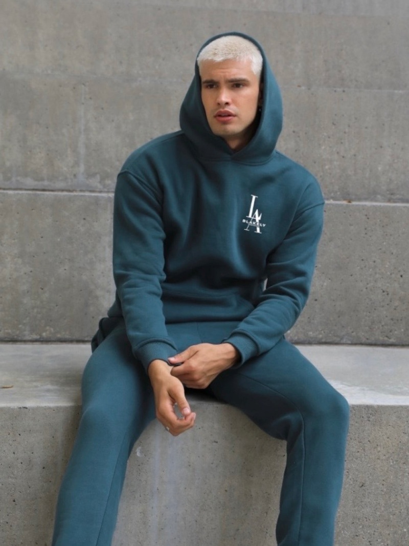 Teal Green Blakely Sports Club Relaxed Hoodie | TMED-92064