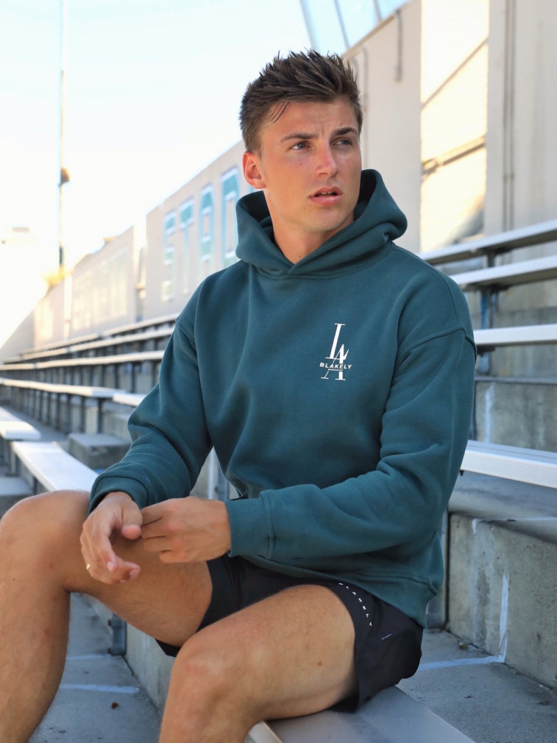 Teal Green Blakely Sports Club Relaxed Hoodie | TMED-92064