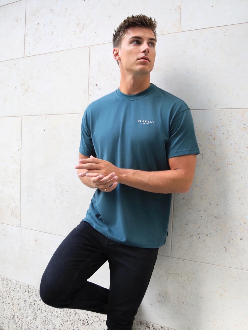 Teal Green Blakely Universal Relaxed T-Shirt | HOLE-49507