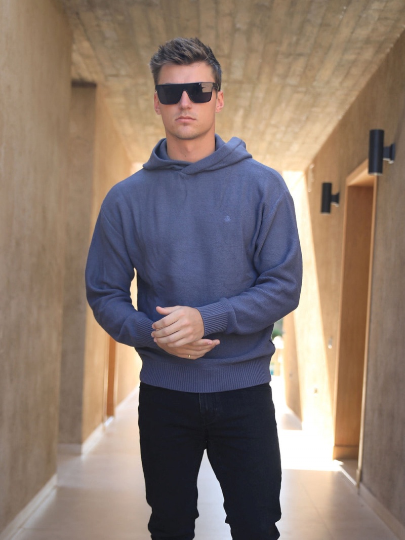 Utility Blue Blakely Huxley Knitted Hoodie | HOGC-24386
