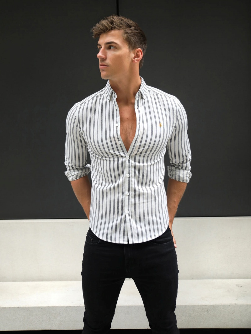 White Blakely Savona Stripe Shirt | KZTB-19876