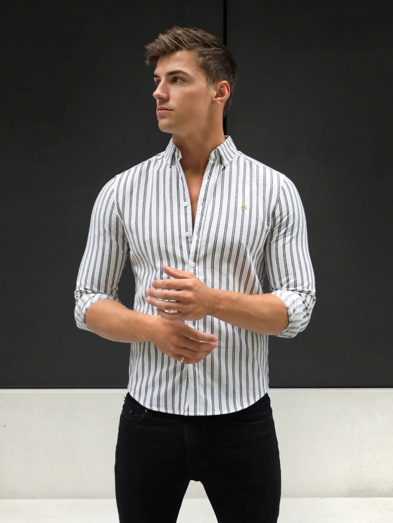 White Blakely Savona Stripe Shirt | KZTB-19876